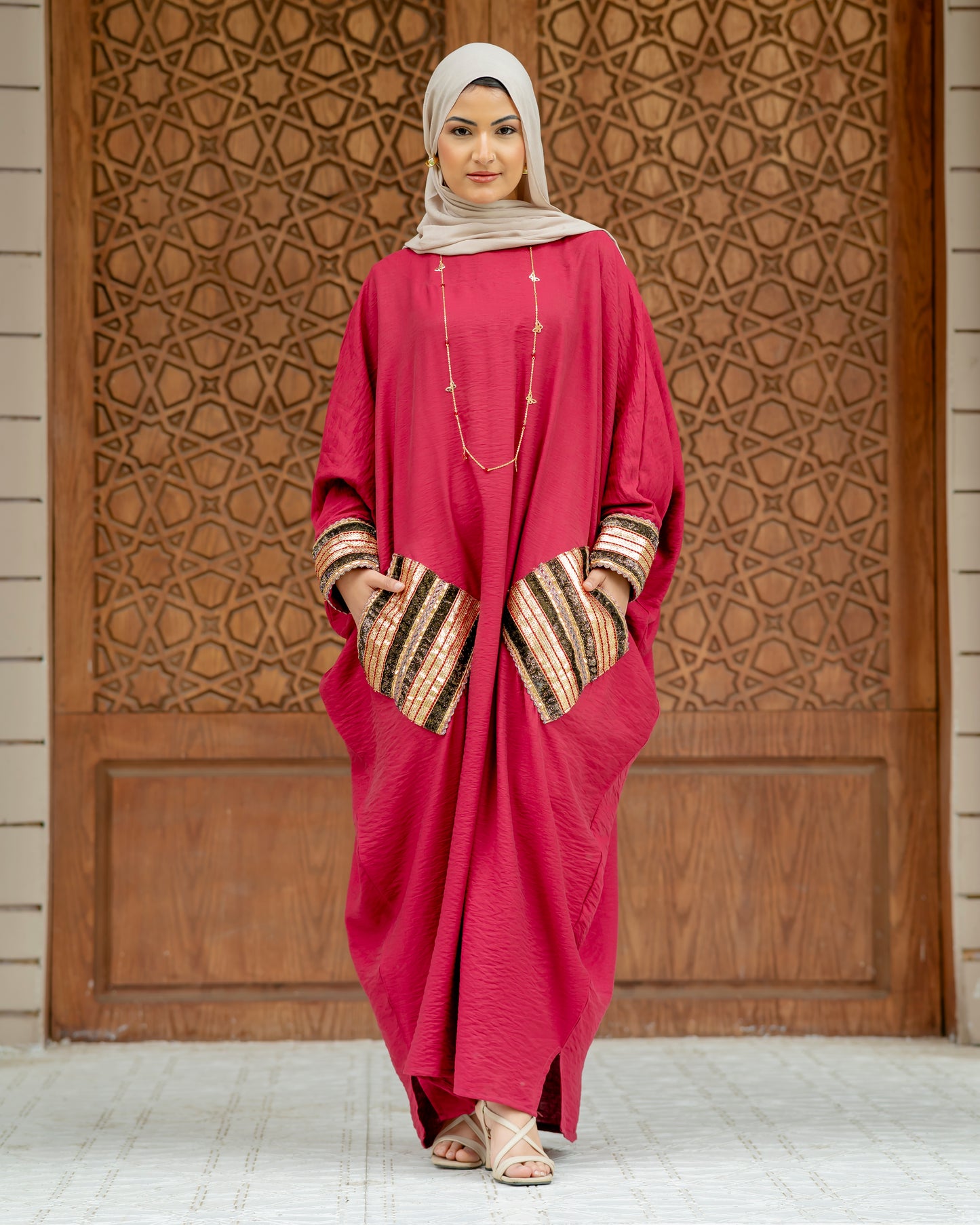 Elegant White Abaya with Blue Embroidered Sleeves