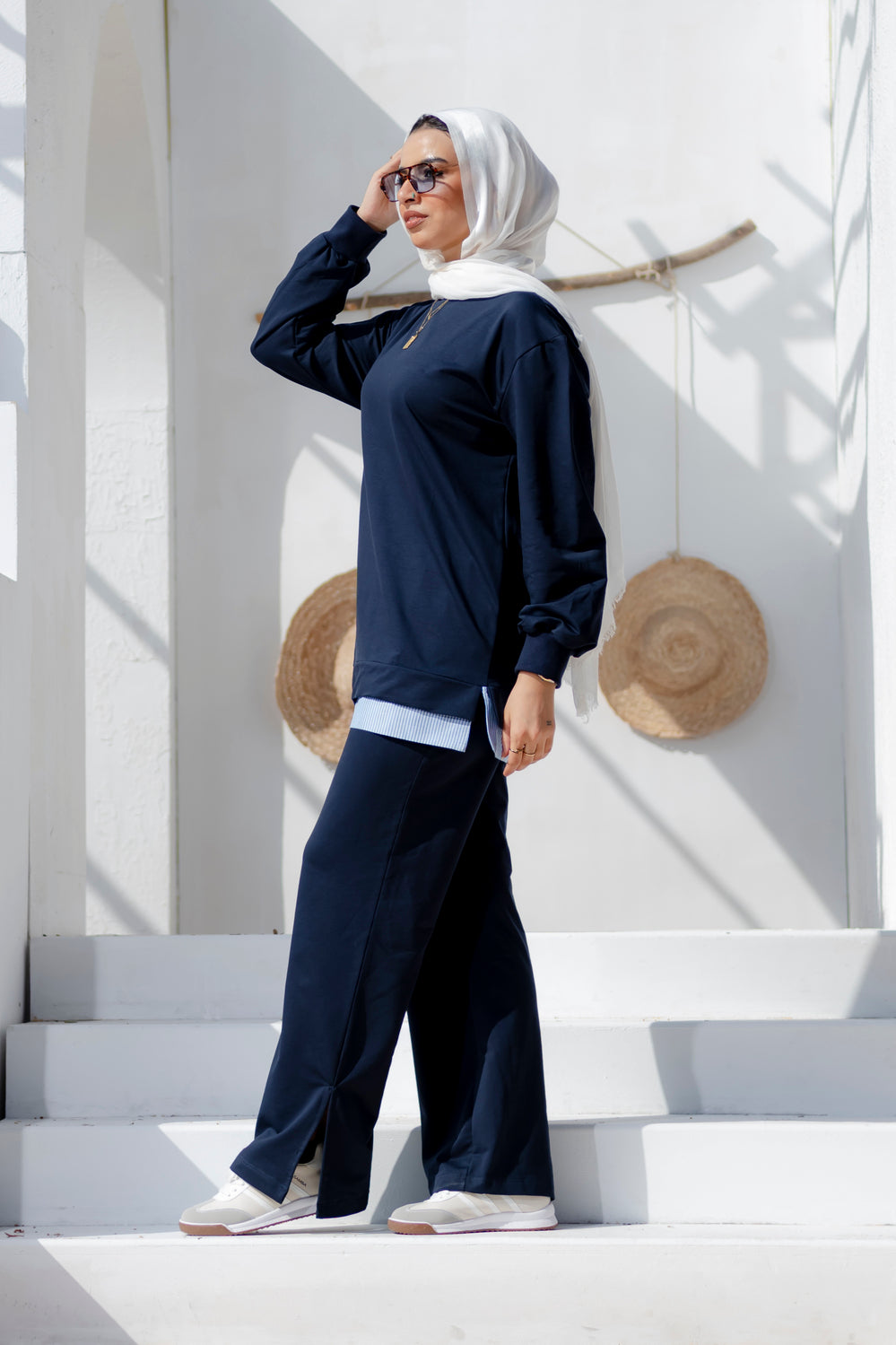 Elegant Blue Relaxed Melton Comfy Set