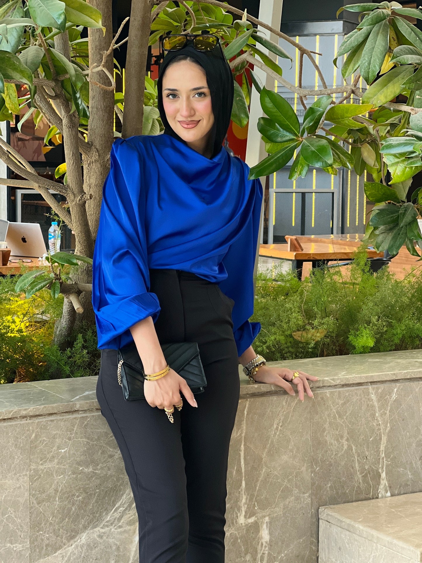 Elegant Blue Satin Blouse