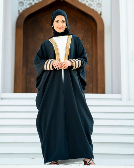 Elegant Black Abaya with Blue Embroidered Sleeves