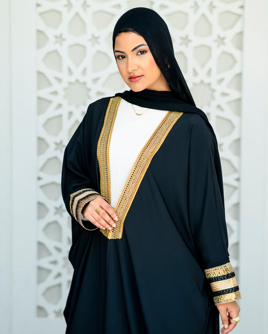 Elegant Black Abaya with Blue Embroidered Sleeves