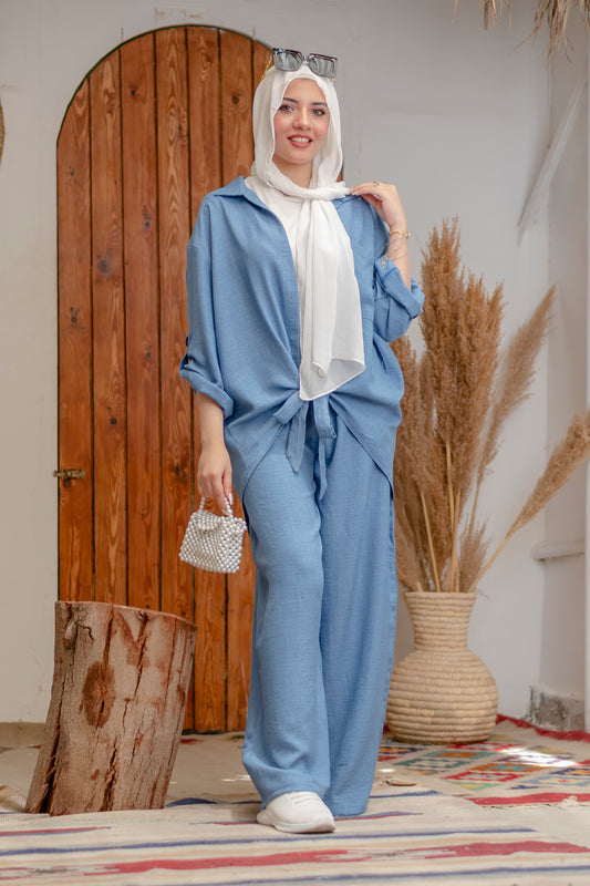 Elegant Blue Linen Suit