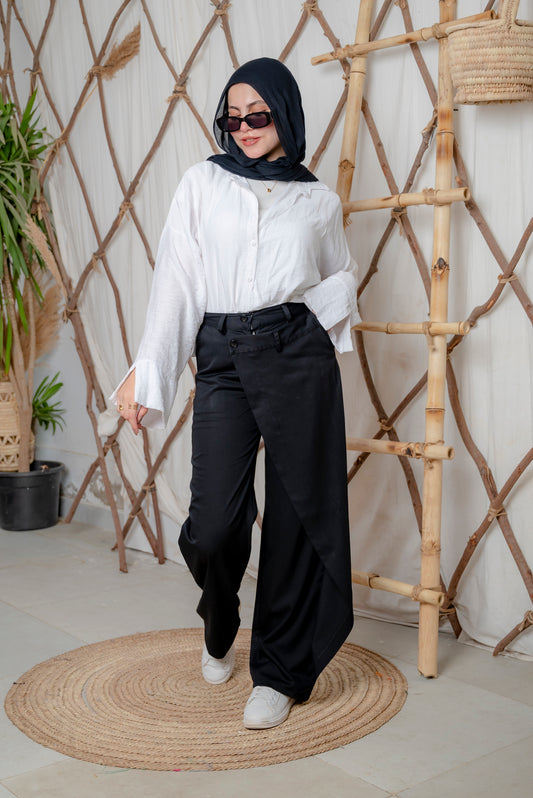 Stylish Black Overlapped Pants