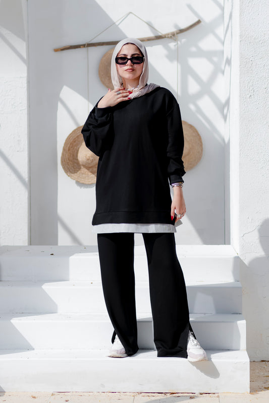 Relaxed Summer Melton Comfy Set Black