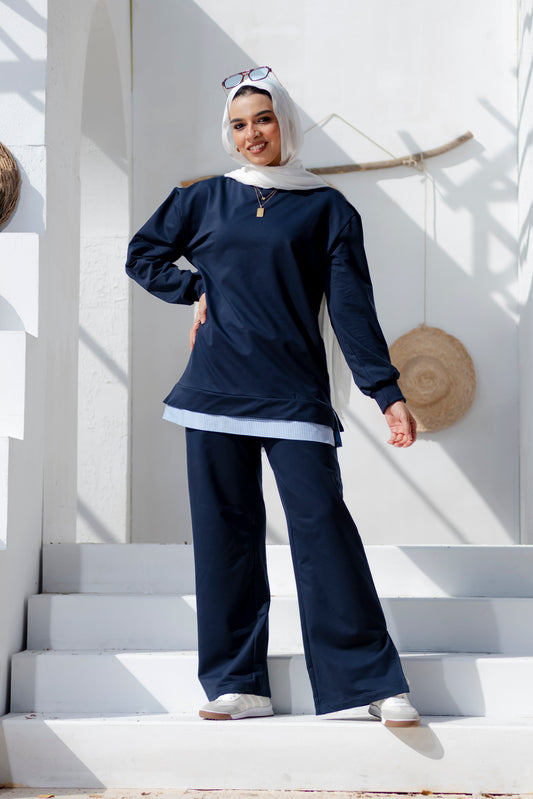 Elegant Blue Relaxed Melton Comfy Set