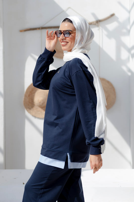 Elegant Blue Relaxed Melton Comfy Set