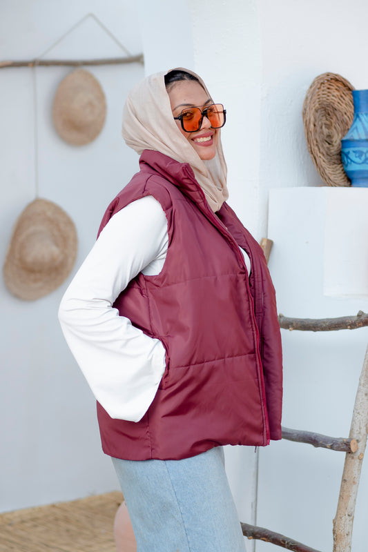 Stylish Burgundy Puffer Vest