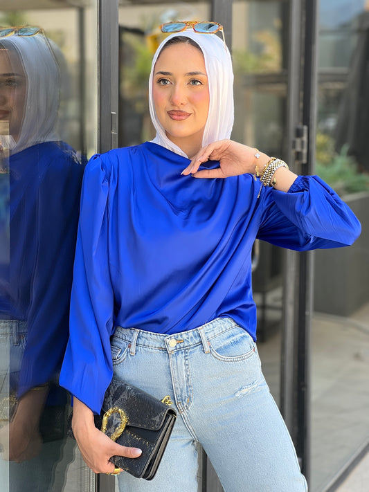 Elegant Blue Satin Blouse