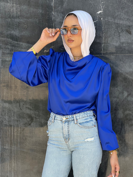 Elegant Blue Satin Blouse